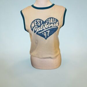 Forever 21 White Tee with Teal Ringer Neck